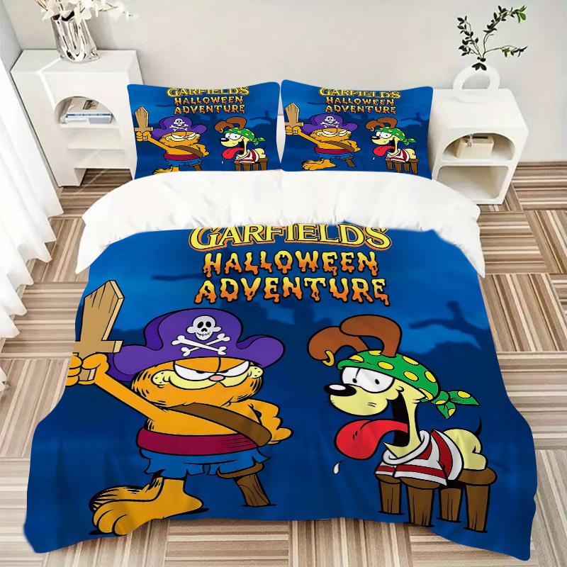 3-teiliges Garfield's Halloween Adventure Muster Bettwäsche-Set (1 Kissenbezug + 2 Kissenbezüge, ohne Füllung), Dieses bedruckte Bettwäsche-Set ist weich