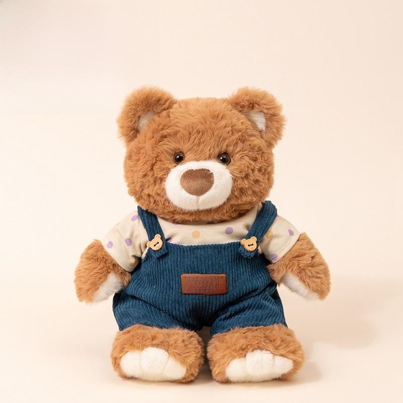 Morgan Bear Plush Toy With Denim Overalls For Kids Gift Gift Box