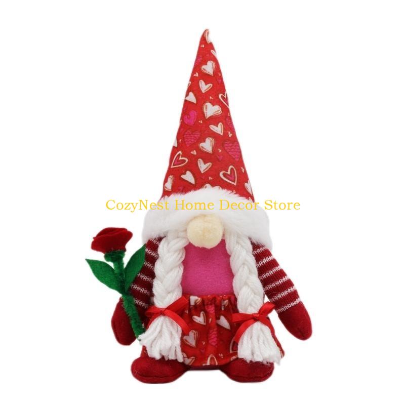 

92MF Valentines Day Gnomes Decors Stuffed Plush Dolls Love Heart Scandinavian Tomtes Elf Figure Table Ornament Wedding Gift