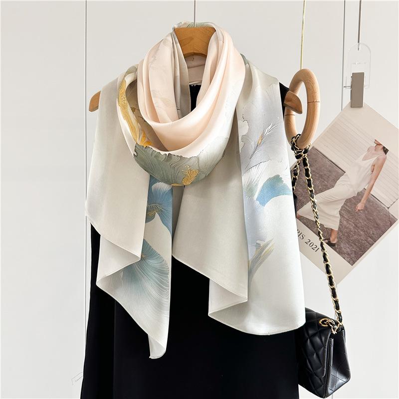 170*53cm Luxury 100% Mulberry Silk Scarf Printed Satin Shawl Lightweight Spring Summer Wrap Elegant  Accessories