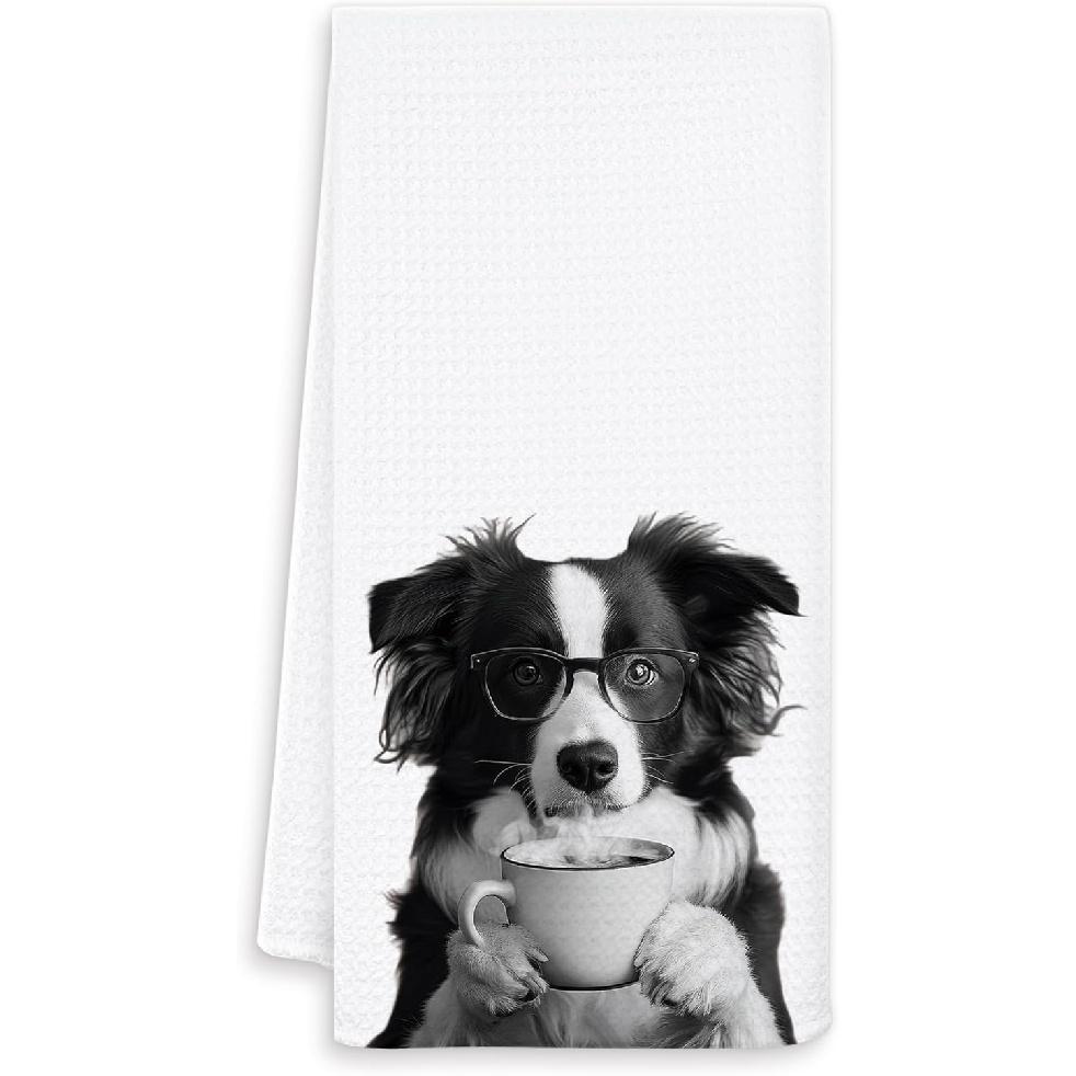 Funny Coffee Border Collie Kitchen Towels, Border Collie Gifts for Women Dish Tea Towels for Kitchen Decor, Dog Lover Gifts Hand Towels for Coffee