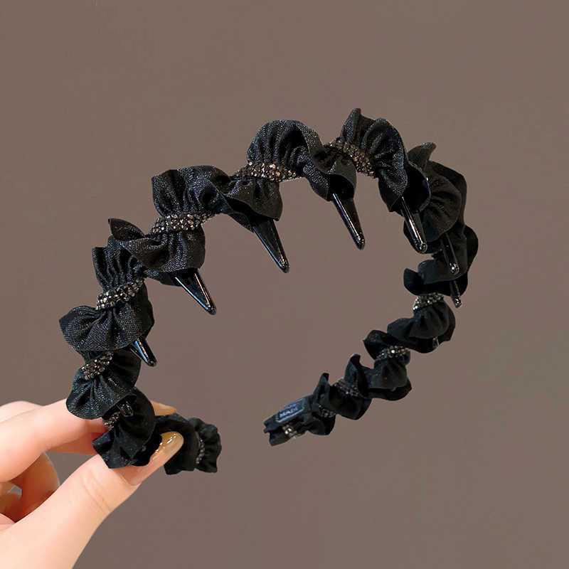 

Черные элегантные повязки для волос со стразами, кружевные бечевки, обручи для волос, зубцы, противоскользящие аксессуары для волос, корейские повязки для девочек, головной убор Size fits all