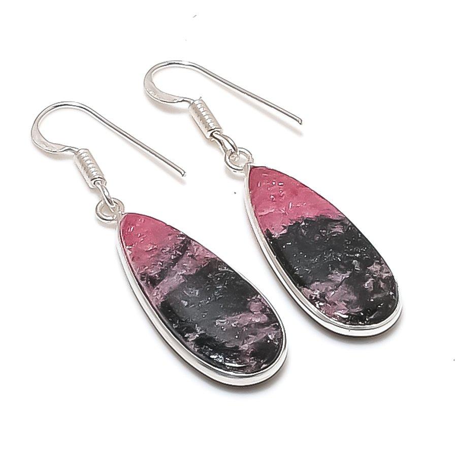 Natural Rhodonite Gemstone 925 Sterling Silver Jewelry Earring 1.77  AE-12323
