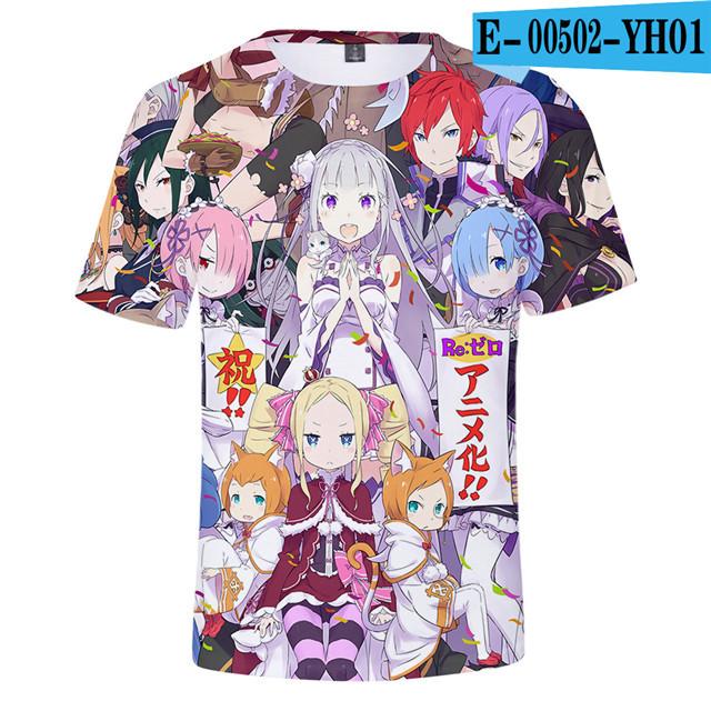 Re Zero 3D potištěné tričko s krátkým rukávem pro léto Muži Ženy Kreslené oblečení Rem a Ram Japonská anime košile Trička