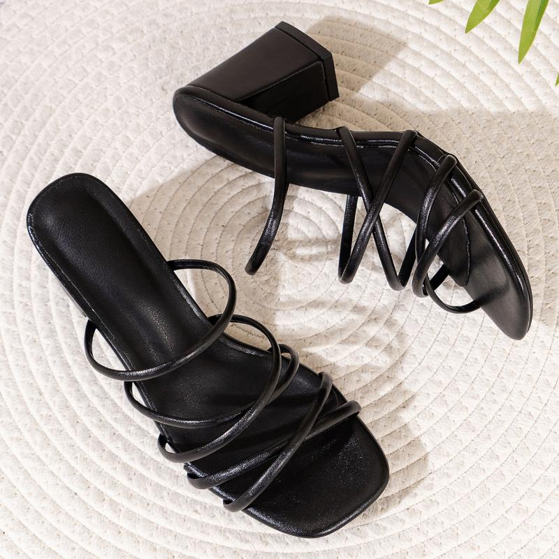 Fashion 2025 New Women's Slip-On High-Heeled Sandals Chunky Heel Open Toe Summer Shoes  Stylish Outdoor Slippers Slides