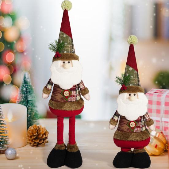 Christmas Plush Toy with Retractable Legs Handmade Reindeer Snowman Santa Claus Plush Doll Xmas Holiday Party Decoration Ornament