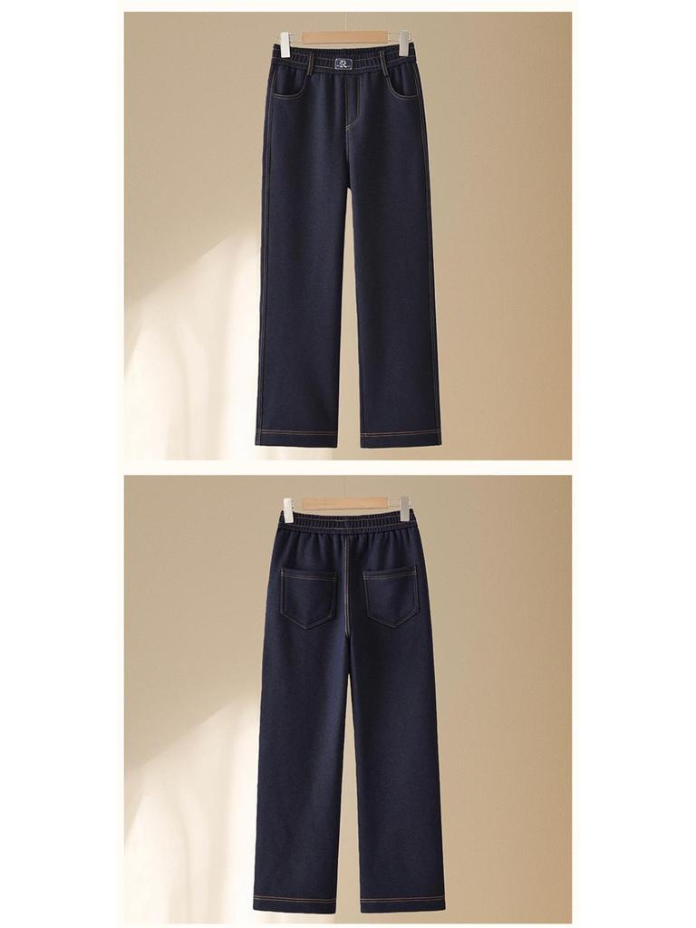 2025 New Style Velvet-Lined Winter Jeans for Middle-Aged & Elderly Women - High-Waisted, Slimming, Straight & Wide Leg.