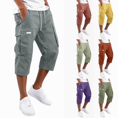 Men's Cargo Shorts Drawstring Waist Multi Pocket Workwear Style Casual Knee Length Trousers Lightweight Durable Fabric