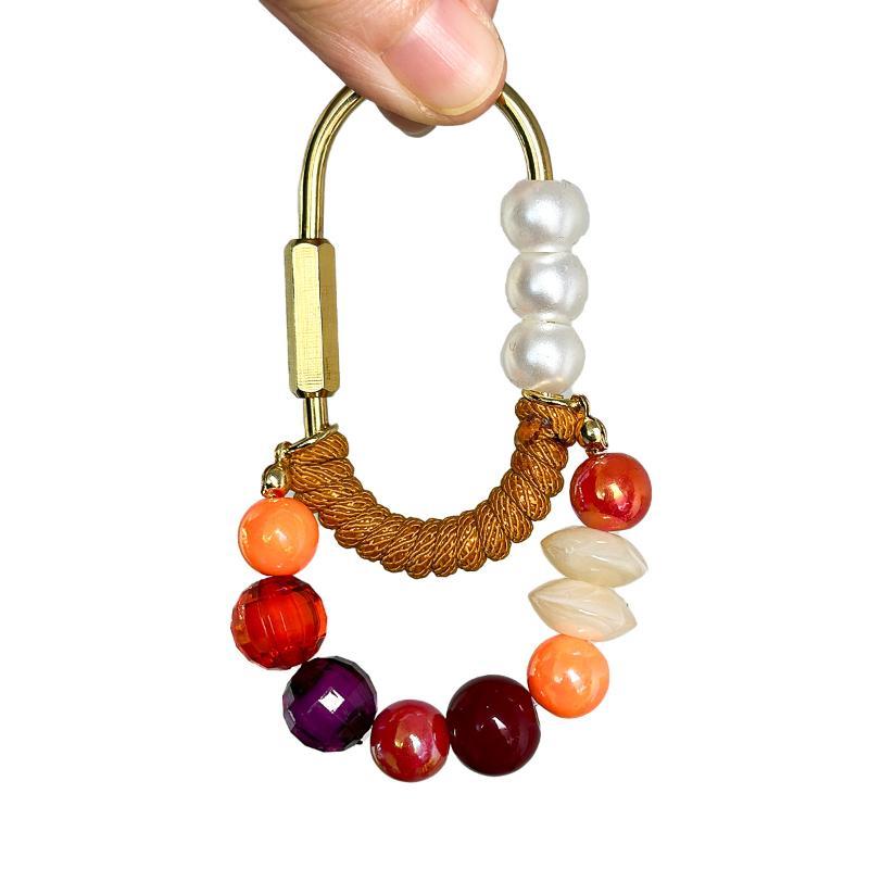 Kawaii Bead Chain Heart Keychain Colorful Fashion Bag Charm Anti-lost Car Key Holder Accessory for Women Present