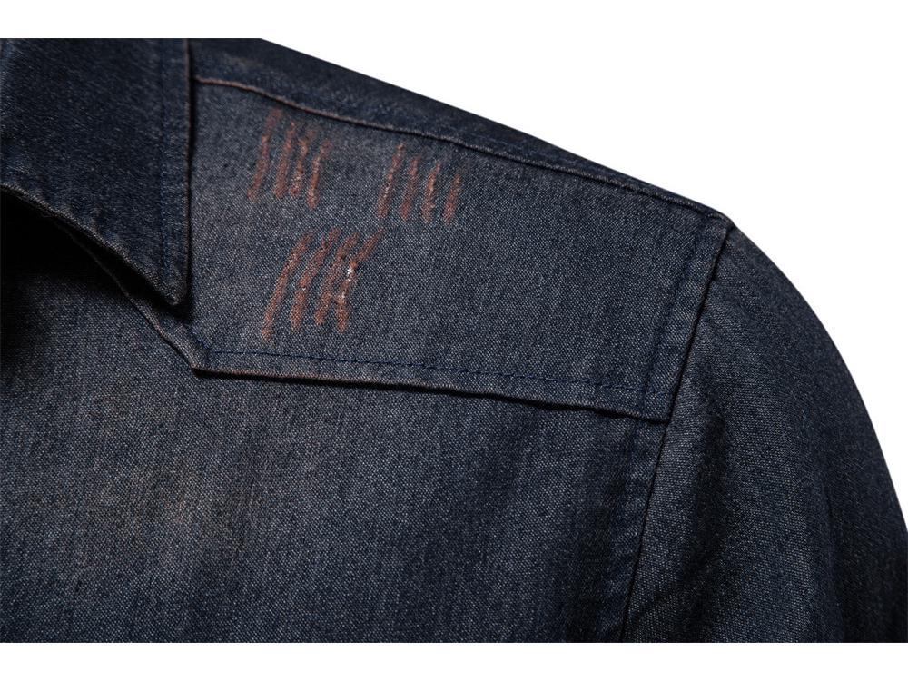 2022 Trendy Men's Casual Solid Color Non-Iron American Size Long-Sleeve Denim Shirt