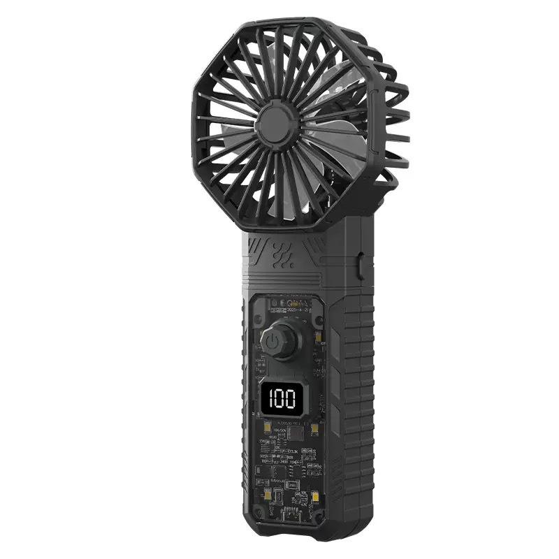 Dual-Head Multi-functional High-Speed Handheld Turbine Outdoor Travel Fan with Light. Color Box Packaging