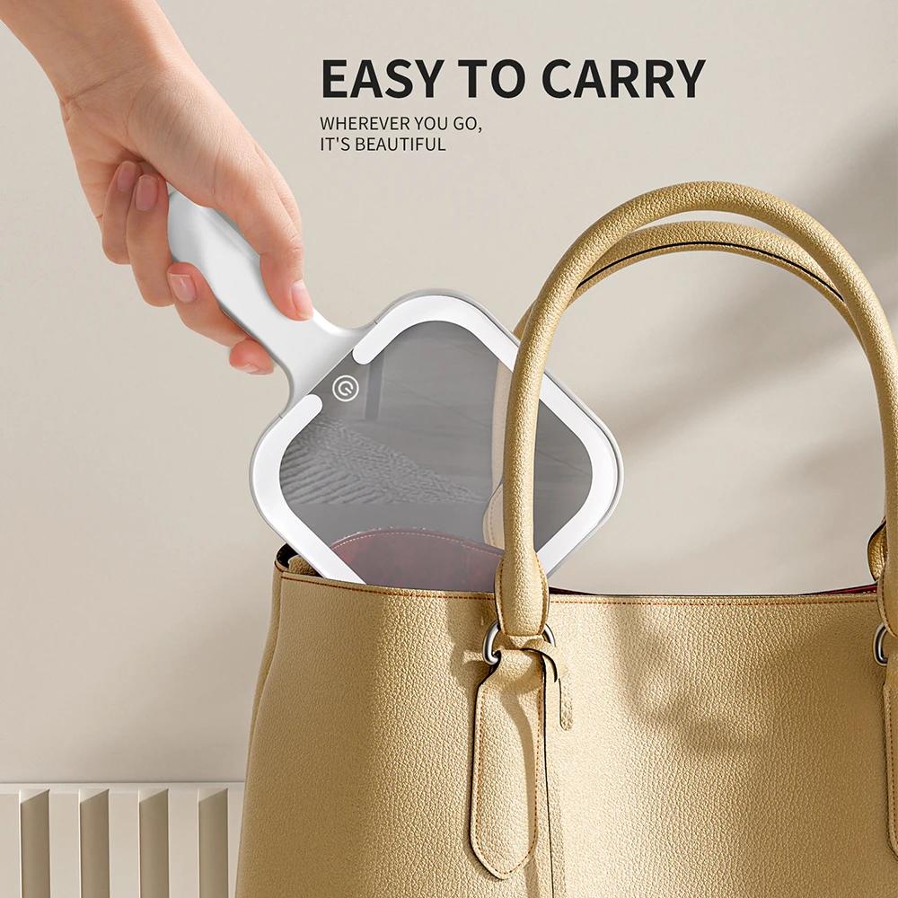 LED Slim Make-up Spiegel Handheld Draagbaar 3 Kleuren Helderheid Aanpassen met Touchscreen Cosmetische Tafelblad Vanty Spiegel Reizen Huisgebruik