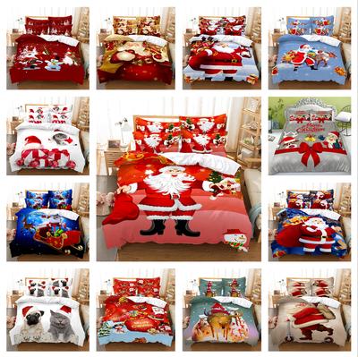 3D Christmas Bedding Set Santa Claus Theme Quilt and Pillowcase Single Double Bed Full Size Bedroom Bedding King Bed