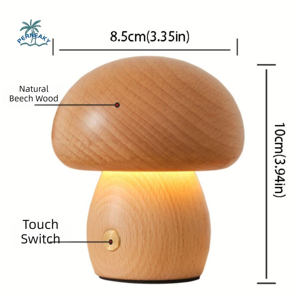 Touch Switch Wooden Mushroom Night Light LED Night Light Wooden Material Stepless Dimming Lamp 3 Color Light Battery Operated