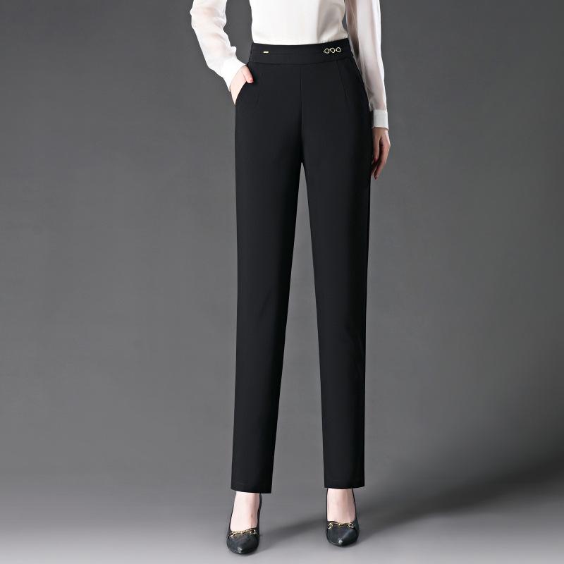 

Весна 2025 Женские брюки с высокой талией и прямыми штанинами - Утягивающие, эластичная посадка, повседневный стиль для мам среднего возраста Size 31 / 125-135 lbs чёрный