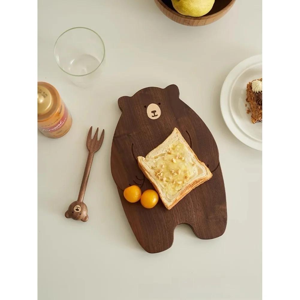 1PC Kitchen Cutting Board 30*22*1.5CM Walnut Wood Cutting Board Double Sided Small-Bear Design Modern Minimalist Chopping Board