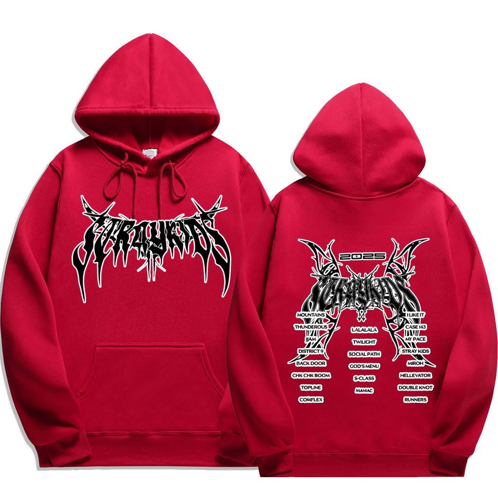 Stray Kids dominATE Death Metal Discography Hoodie,Stray Kids 2025 Stray Kids Full Song Tracklist with Metal Wing Frame, Oversized K‑Pop Fan Pullover