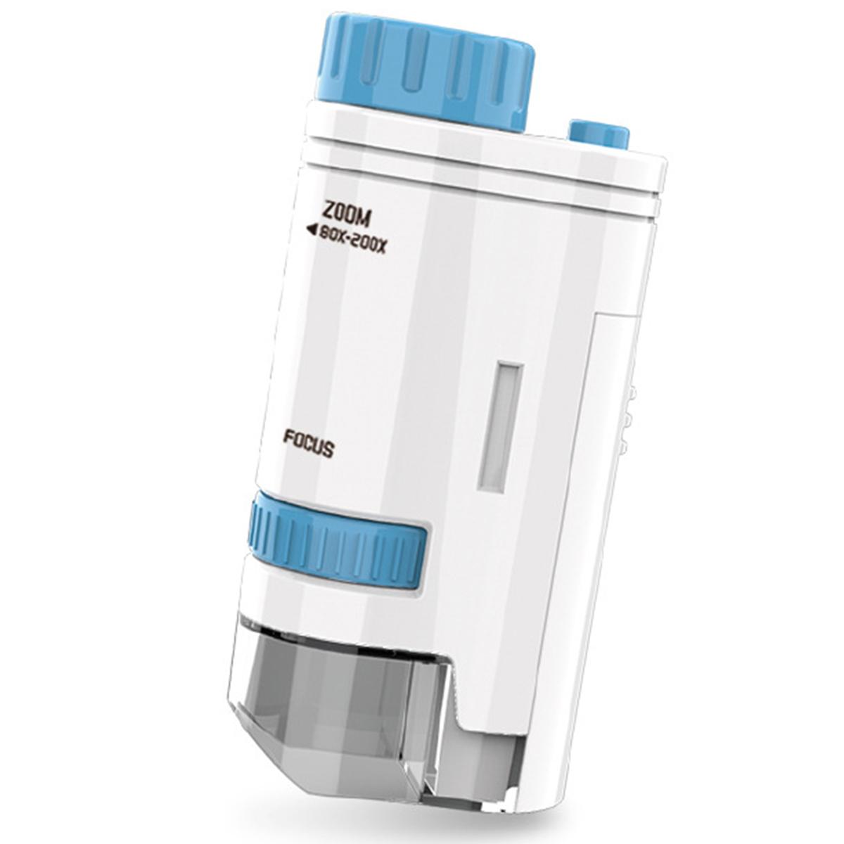 

60-200x Pocket Microscope Electric Mini Microscope with LED Light Portable Child Microscopes for Kids Microbiological Learning синій