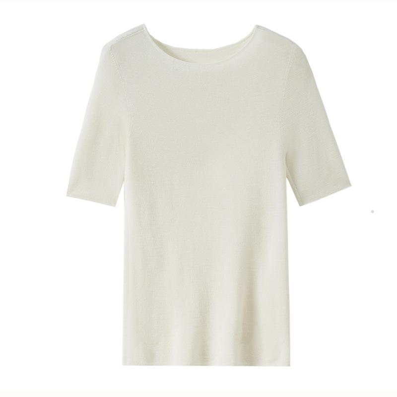 

Yangtze yarn wool knitted sweater women s round neck thin mid-sleeved slim-fit seamless bottoming shirt S