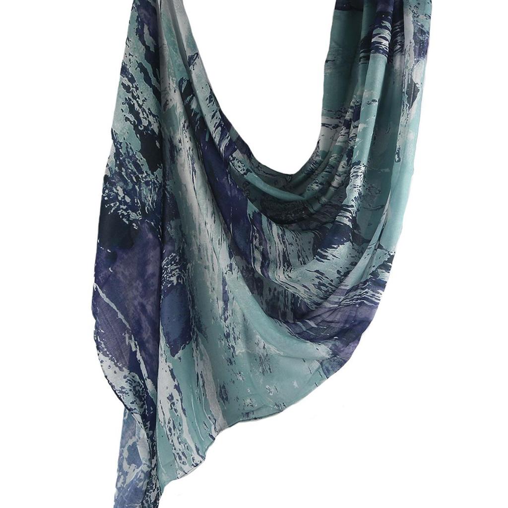 "Ethnic Watercolor Modal Cotton Shawl Satin Print Scarf for Women"