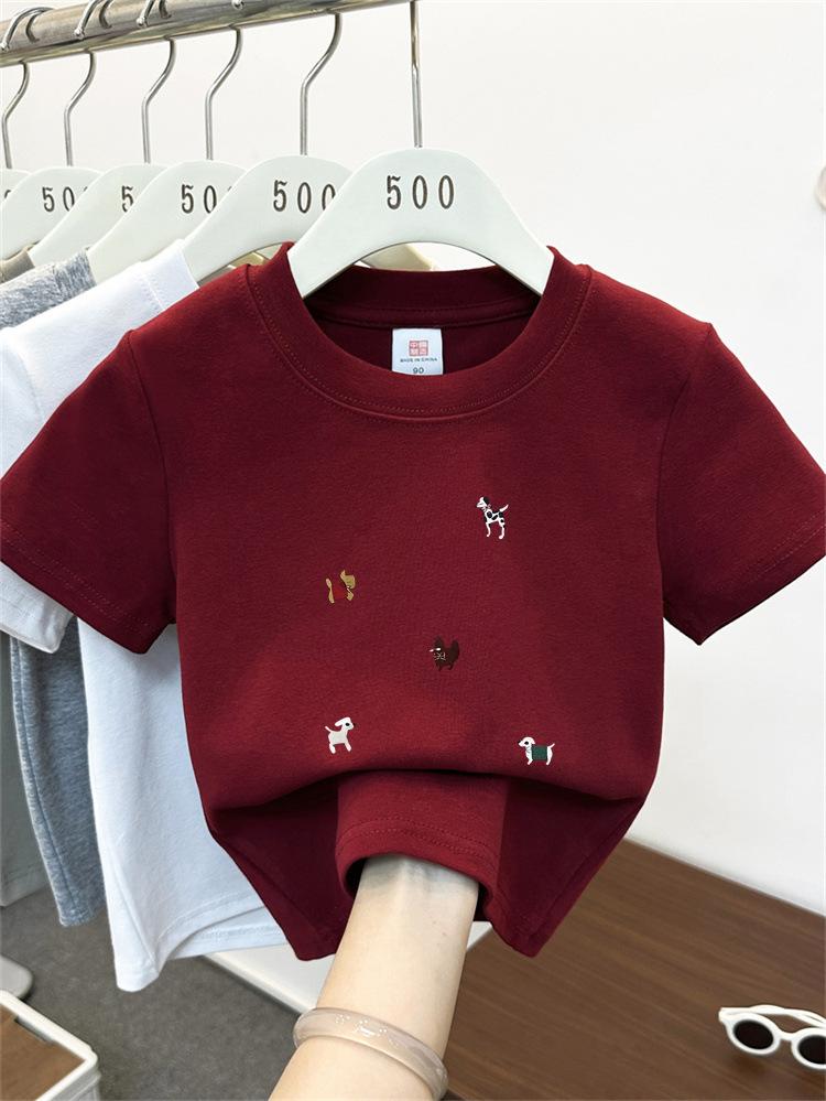 Kids Summer Cotton Cartoon T Shirt Loose Round Neck Short Sleeve Casual Top For Boys And Girls