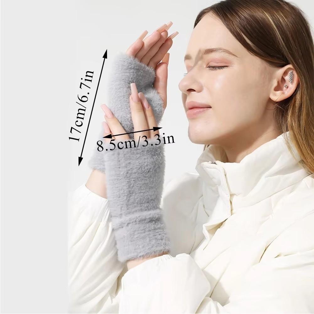 Thick Half Mittens Faux Fur Plush Gloves Protable Fingerless Gloves  for Women Girl