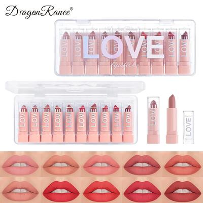 Dragon Ranee Mini Lipstick Gift Set - 10 Colors Skin Tone Matte Long Lasting Saturated Mist Lipsticks