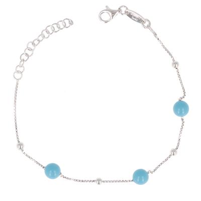 [Q8909] - Ασημένιο βραχιόλι 'Boho' τιρκουάζ ασημί (ροδιωμένο) - 6 χιλ.