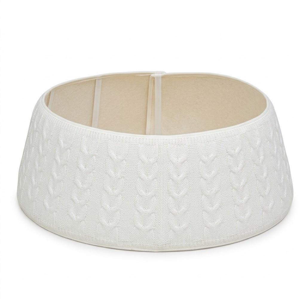 Nordic Style White Knit Scarf with 3D Twisted Rope Christmas Tree Pattern