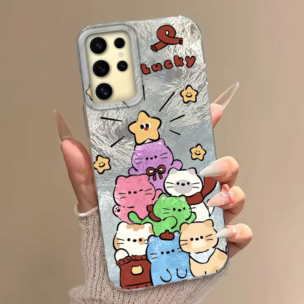

For Samsung Galaxy S25 S24 S23 S22 S21 Plus Ultra S20 FE Line Cat Gradient Vortex Pattern Bumper Hard Back Shockproof Phone Case Galaxy S25