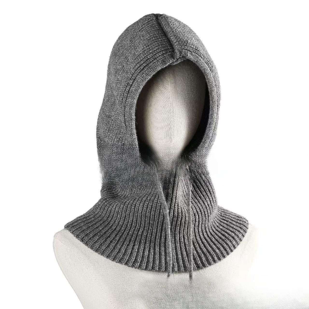 

Трендовая балаклава, французская шапка для девочек, милая вязаная шапка однотонного цвета, воротник, худи цельного кроя, теплая шапка, зима One Size темно серый