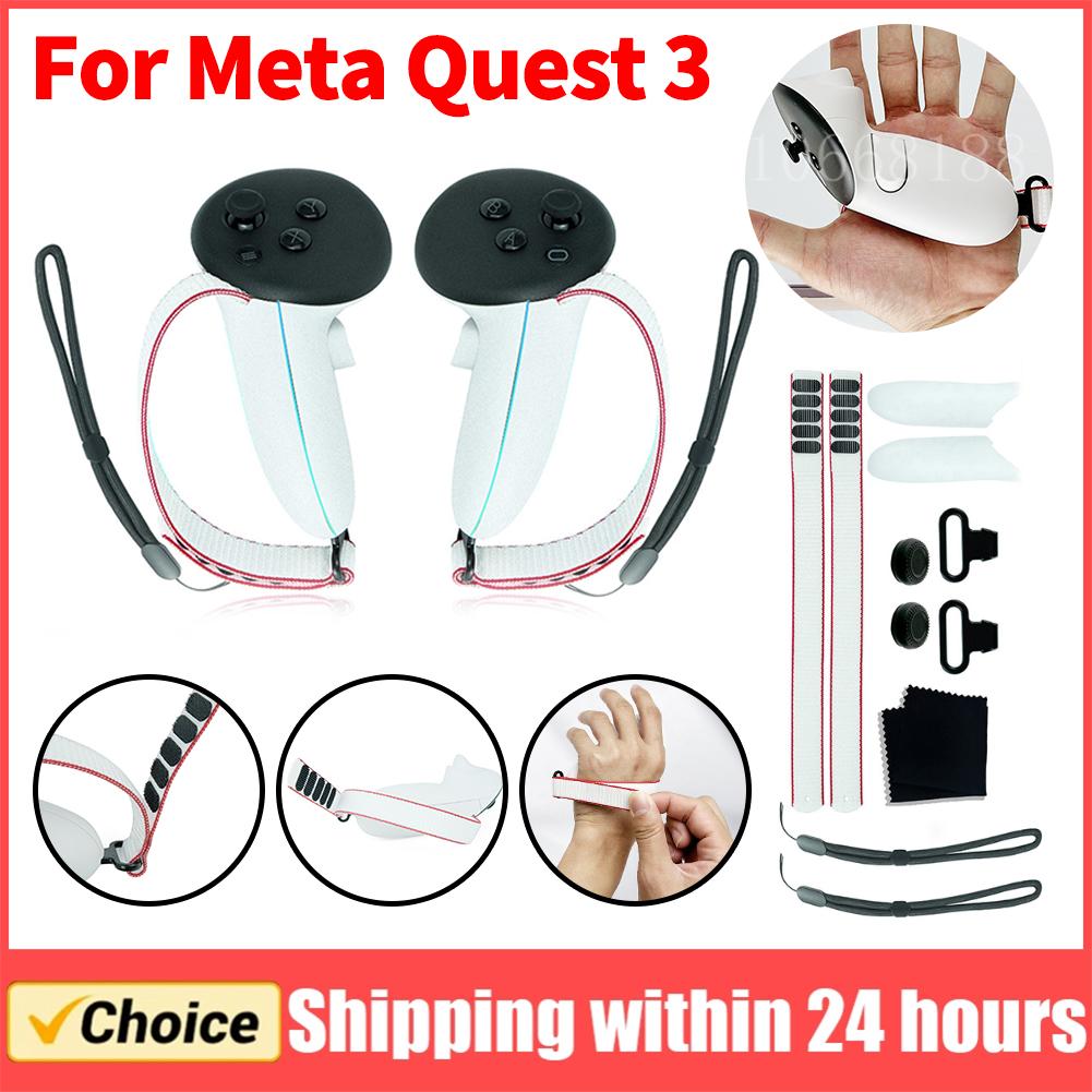 For Meta Quest 3 VR Controller Grips Adjustable Wrist Straps Kit Battery Covers Buckle Joystick Caps For Quest 3 VR Accessories