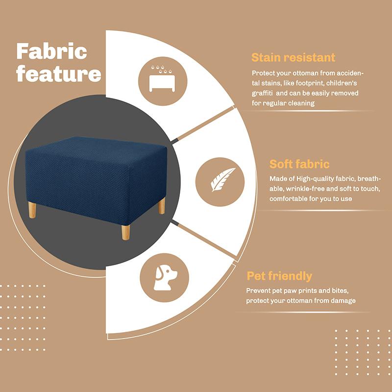 1PC Rectangle Protector Elastic Jacquard All-inclusive Ottoman Cover Solid Color Home Decor Anti Slip Footstool Cover