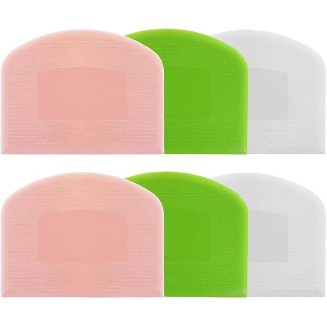 6 Pack Plastic Bench Scraper, Flexible Dough Scraper, Flexible Plastic Multipurpose Kitchen Pastry Cutter Tool, for Bread Cake Dough (White, Green,