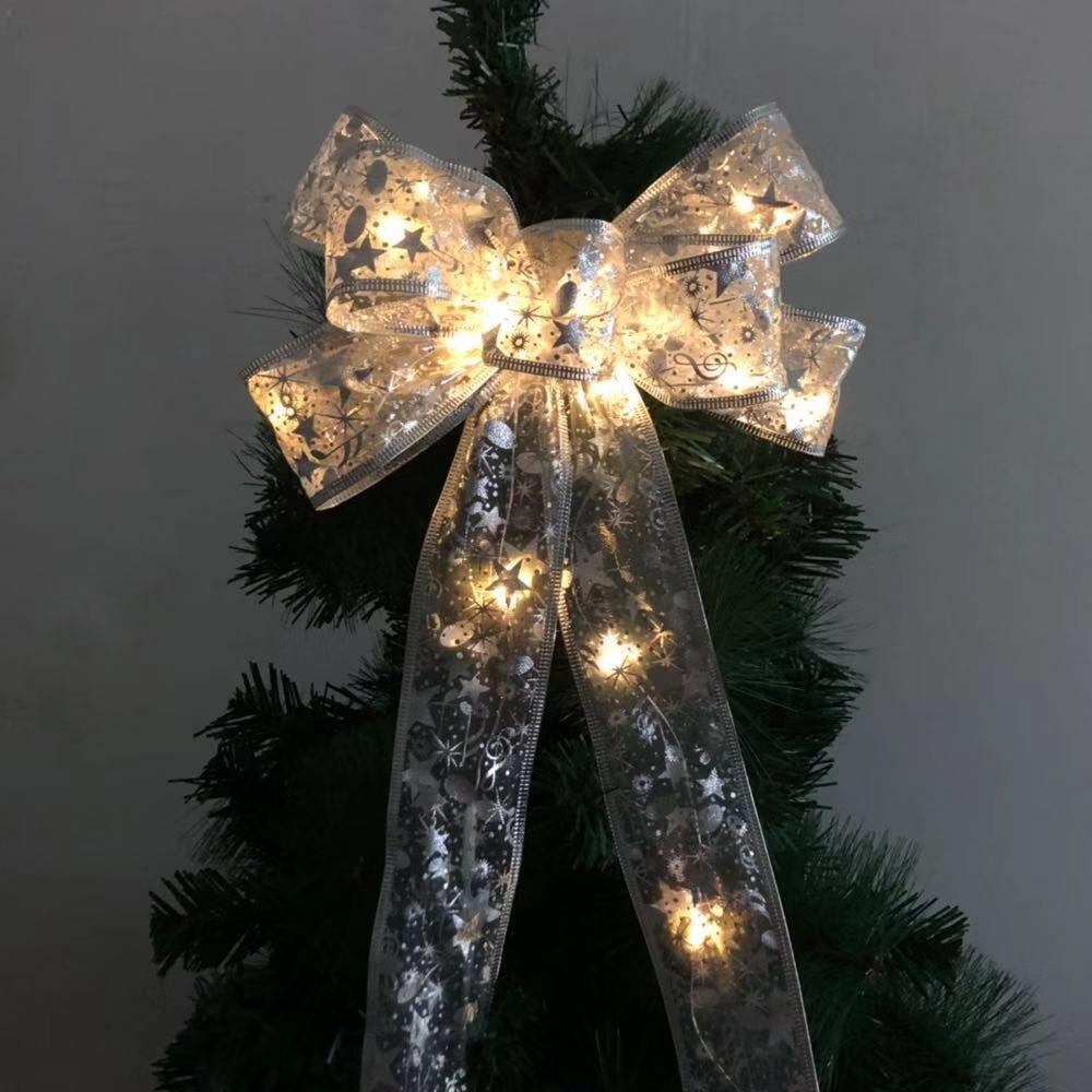 Stylish Silver Large Christmas Bow Decoration With Multicolored And Warm Light Choices