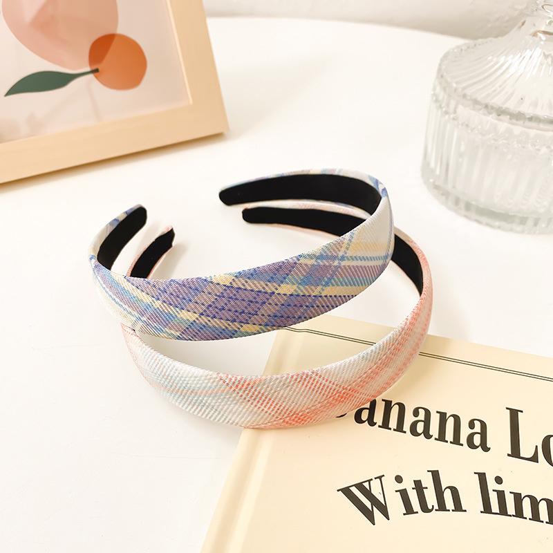 2 Stück/Set 2 cm dünner karierter Stoff-Haarreif für Frauen Mädchen tägliche Presse Haaraccessoires Koreanische JK Studentenuniform Kopfbedeckungen