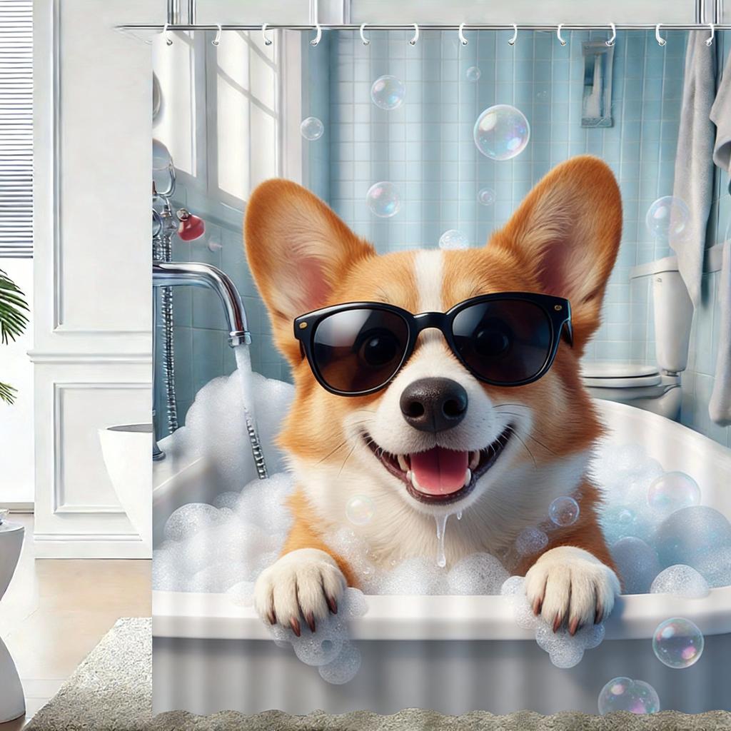 Cute 3D Cartoon Penguin Bathing with Bubbles Waterproof Shower Curtain - Fun Bathroom Decor