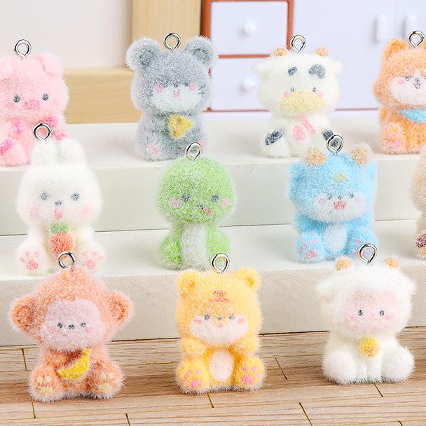Flocked Zodiac Animal Pals Creative DIY Decoration for Bags Keychains Home Decor Cute Plush Charm Ornament Gift