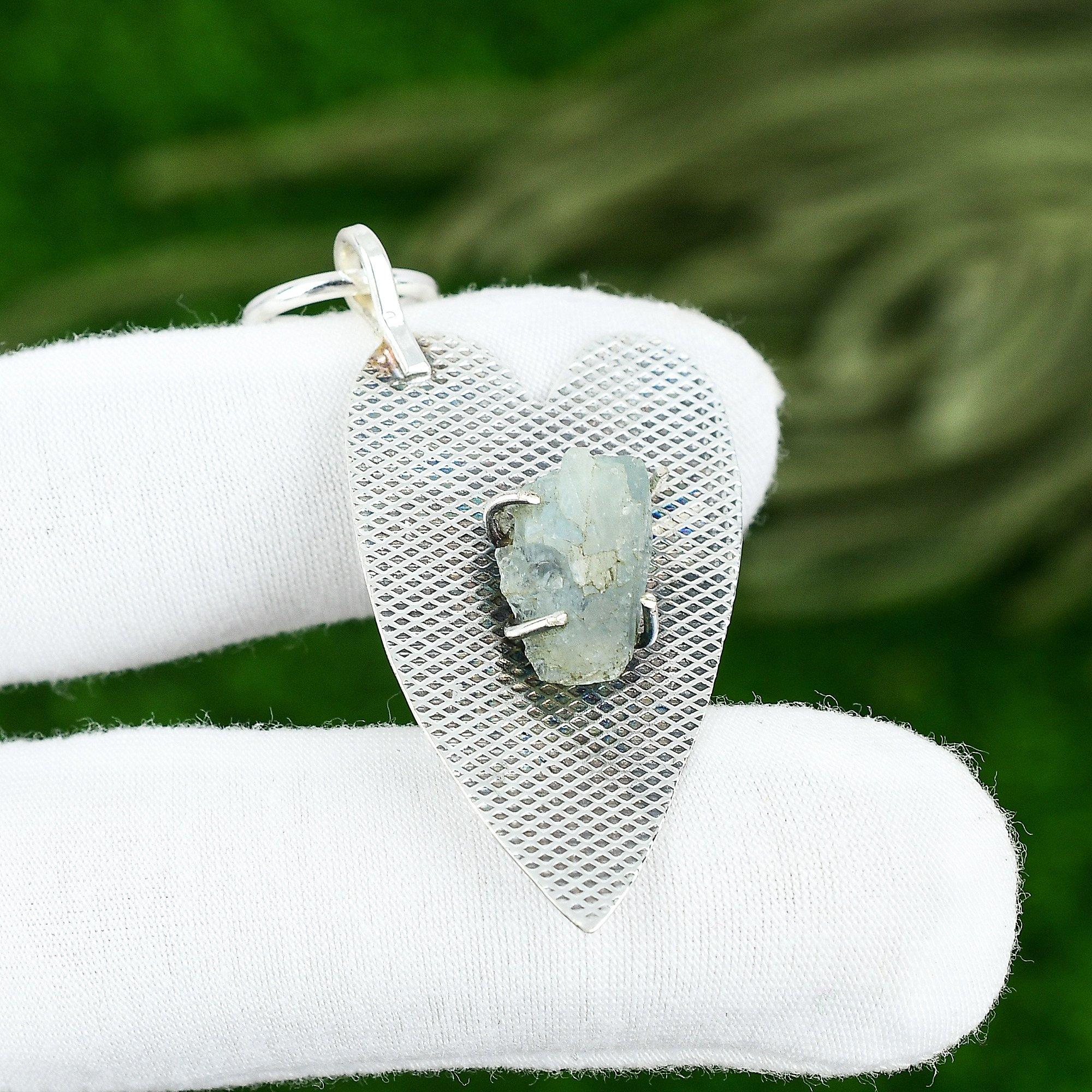 

925 Silver Pentagon Rainbow Moonstone Rough Gemstone Birthday Pendant Jewelry