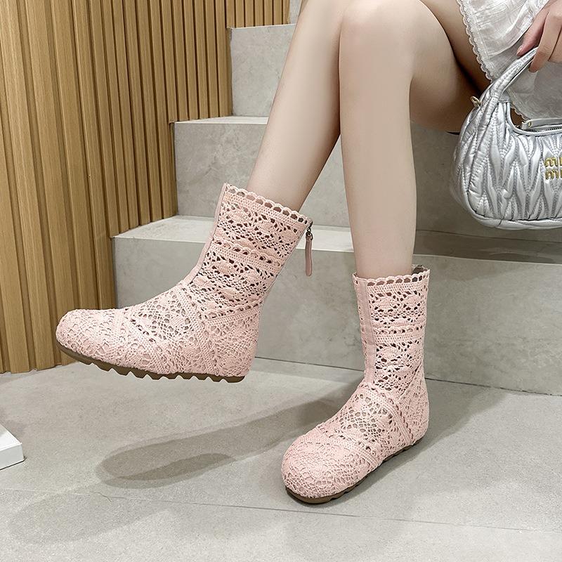 Summer Women's Shoes Flat-soled Inner Height-increasing Hole Boots Retro Hollow Martin Boots Women's Lace Thin Short Boots Cool Boots