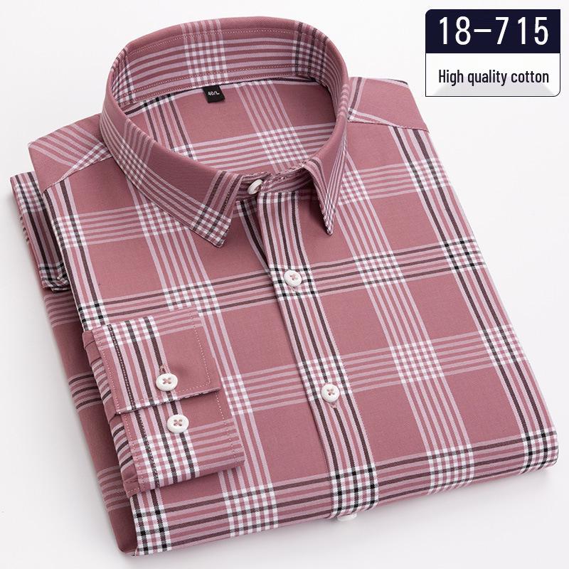 Men's Slim Fit Plaid Striped Pure Cotton Shirt