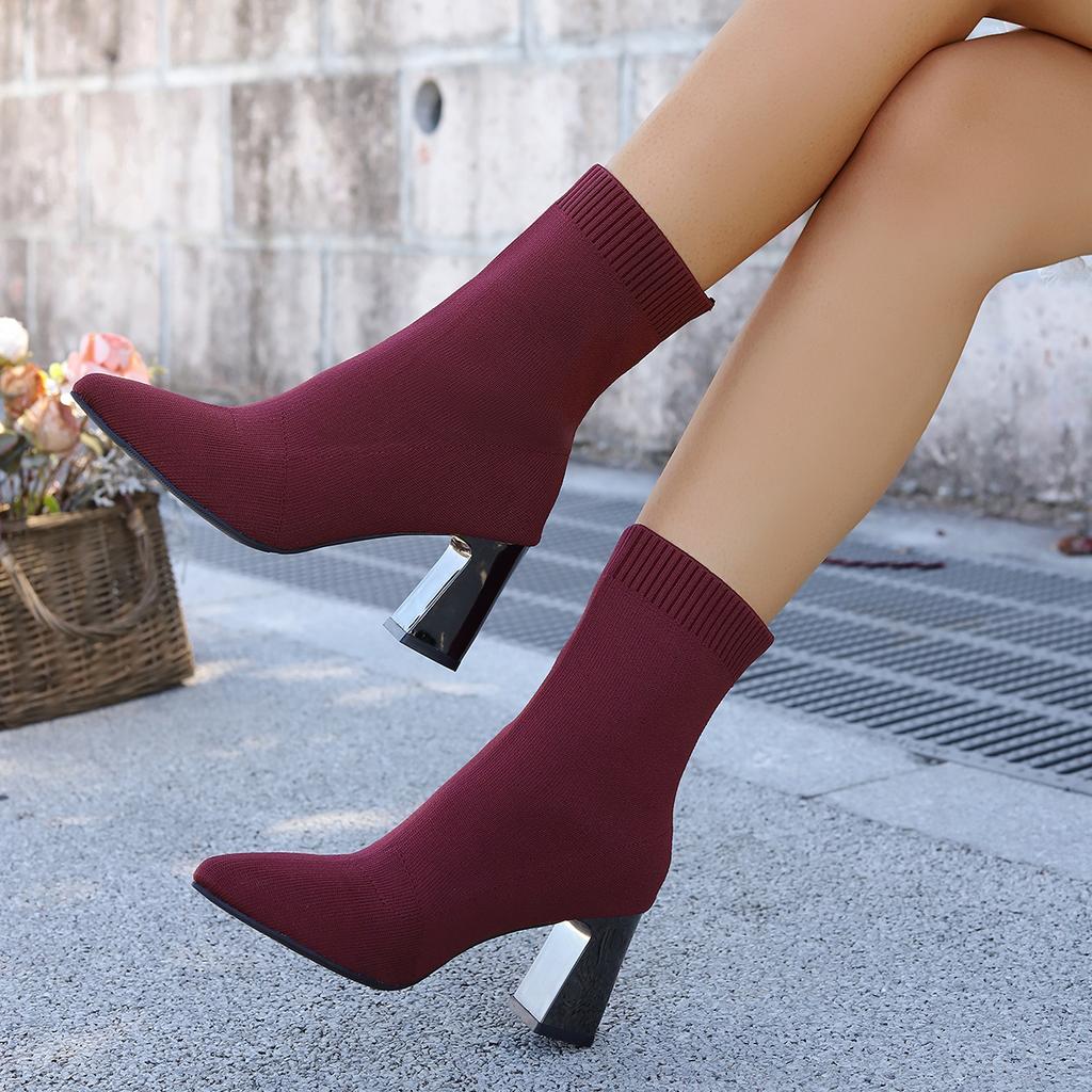 Fashion Solid Elastic Socks Boots Women 2025 Autumn/winter Breathable Knitted Fabric High Heel Sexy Pointed Toe Boots for Women