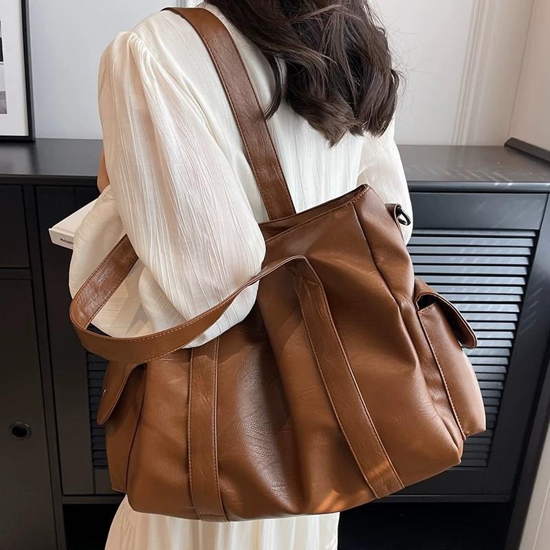 Women'S Shoulder Bag, Portable Large-Capacity Tote Bag, Daily Commuter Messenger Bag, Fashionable And Versatile Solid Color Underarm Bag, Trendy.