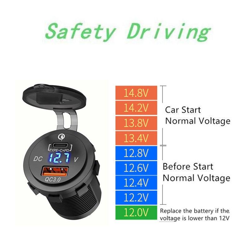 סוג C PD QC 3.0 לוח שקע USB לרכב 12V / 24V מטען לרכב שקע מובנה שקע חשמל למשאית סירה לאופנוע