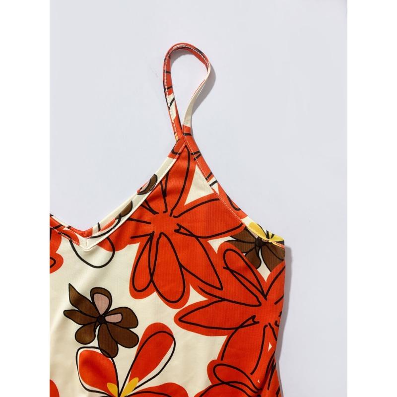 Floral Print Cami Dress, Vacation Spaghetti Strap Sleeveless Dress, Women's Clothing
