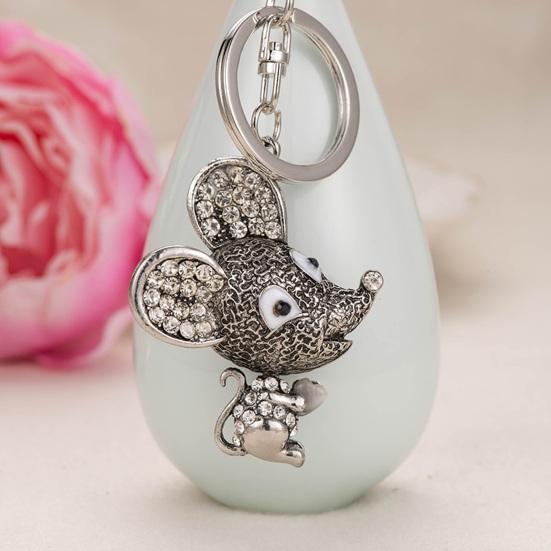 Keychain Pendant Sparkling Rhinestones Mouse Shape Charm Key Chain Strong Lobster Clasp Multi-Functional Key Holder