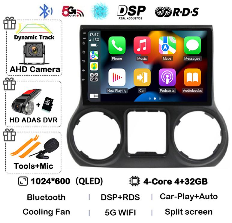 Android 14 Carplay Auto WIFI+4G For Jeep Wrangler 3 JK 2010 2011 2012-2018 Car Radio Multimedia Player GPS 360 Camera Stereo DSP