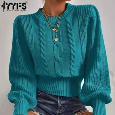 Women's Fashion Casual Solid Color Print Fall Winter Long Sleeve O-Neck Sweaters