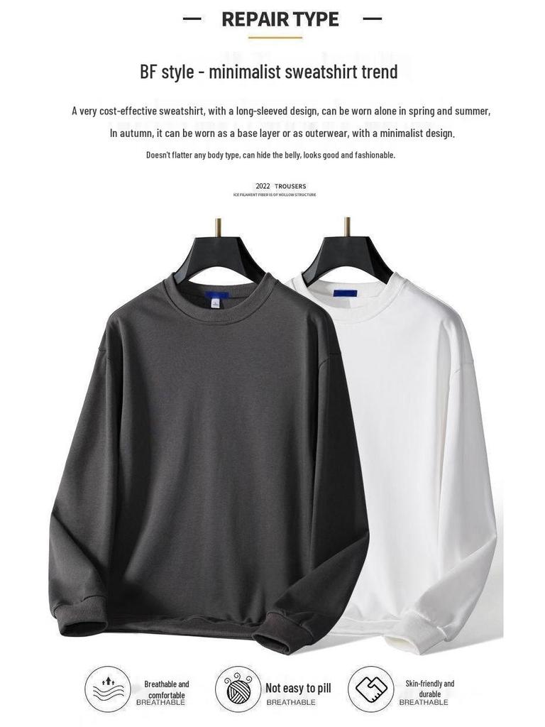 Men's Autumn & Winter Long Sleeve Crew Neck Sweatshirt – Trendy, Loose-Fit, Plus-Size, Casual Printed T-Shirt for Youth & Students