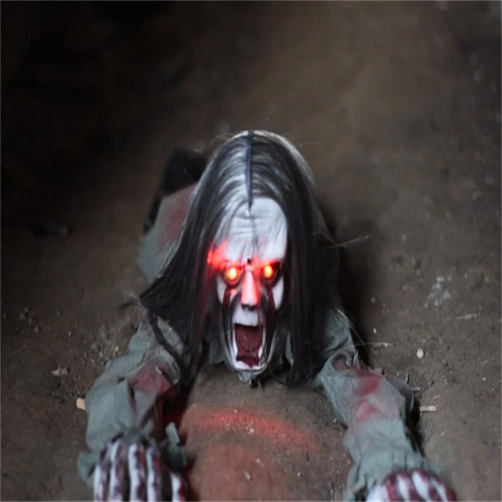 Long Hair Crawling Ghosts Scary Electric Voice Red Eye For Halloween Decor Props